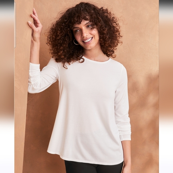 EILEEN FISHER Elevated Basics Minimalist Stretch White Jersey Jewel-Neck Top L - Picture 8 of 8